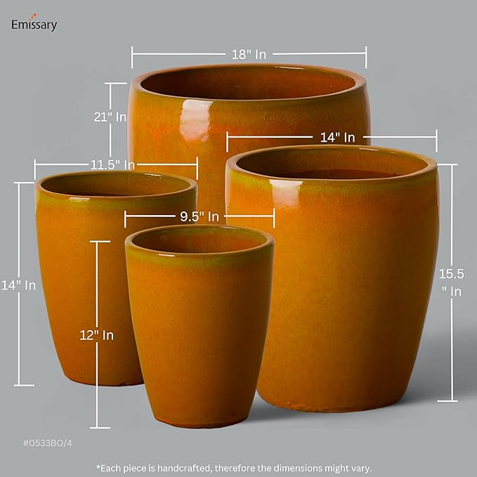 Emissary Bullet 9.5 in. Bright Orange Ceramic Round Planter (9.5 in. L x 9.5 in. W x 12 in. H) with Drainage Hole