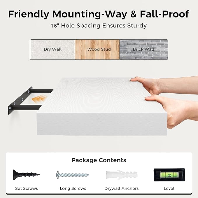 Fun Memories White Floating Shelves 55 Inch Long, 12 Inch Deep Floating Shelves for Wall, 55 x 12 Large Wall Shelf for Fireplace Mantel, 2 Inch Thick Storage Shelves for Living Room, Bedroom, 1 Pack