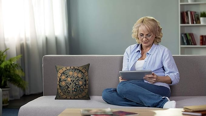 Charlotte Home Furnishings Throw Pillow Covers, Decorative Boho Pillow Covers for Couch, Living Room, Orange Tree Square Cushion Cases 14x14 in, European Cotton Jacquard Woven for Cozy Bedroom Decor