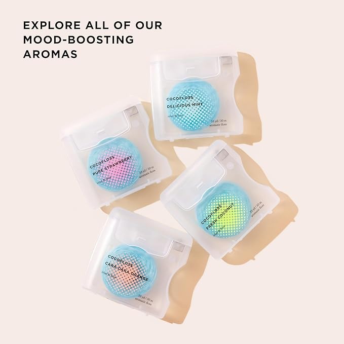 Cocofloss Woven Dental Floss, Dentist-Designed Oral Care, Strawberry Scent, Waxed, Expanding, Kid-Friendly String Floss with Coconut Oil, 4 Spools (33 yd Each)