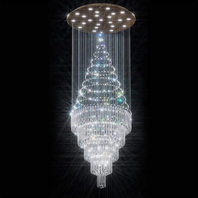 Flashing God 40''X90 High Ceiling Chandelier Crystal Raindrop Gold Chandeliers Staircase Large Chandelier Villa Entrance Foyer Pendant Light Foyer High Ceiling Light 15 GU10 Bulb Dimming