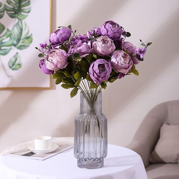 Duovlo Fake Flowers Vintage Artificial Peony Silk Flowers Wedding Home Decoration,Pack of 1 (New Purple)