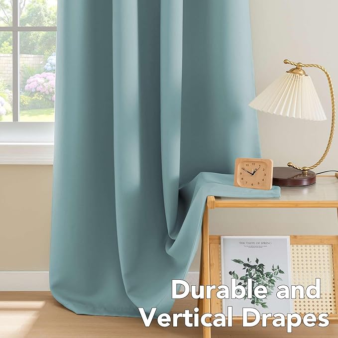 H.VERSAILTEX Ultra Soft Microfiber Thermal Insulated Antique Copper Grommet Blackout Curtains/Window Treatment Draperies 52 by 72 - Inch for Living Room/Bedroom,Set of 2 - Mineral Blue