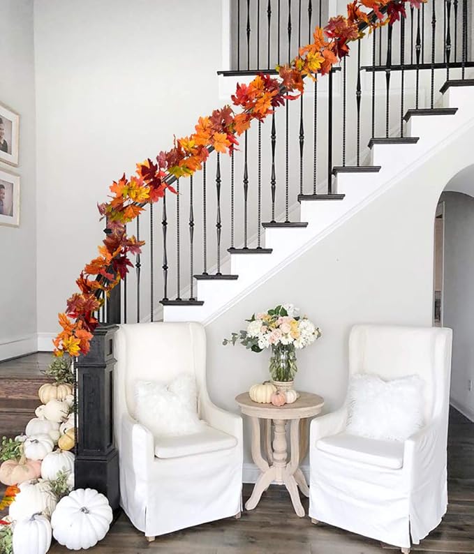 DearHouse 2 Pack Fall Garland Maple Leaf, 5.9Ft/Piece Hanging Vine Garland Artificial Autumn Foliage Garland Thanksgiving Decor for Home Wedding Fireplace Party Christmas (Brown)