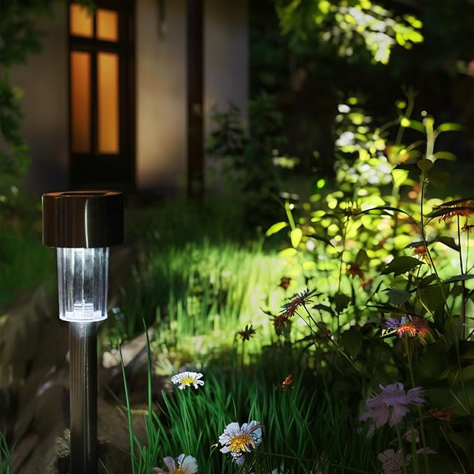 EcoGreen Outdoor Pathway Solar Light, 8pcs Pack,Garden Patio Balcony Walk Way Lights, Stainless Steel Leg, 5000K Daylight, IP65 Waterproof, 1.85 * 12.2in