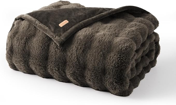 EVERGRACE Ultra Soft Luxury Fluffy Faux Rabbit Fur Throw Blanket, Thick Warm Fuzzy Blankets for Bed, Cozy Plush Reversible Blanket for Couch, Chair, Sofa, Dark Taupe, 60x80 Inches, 870 GSM