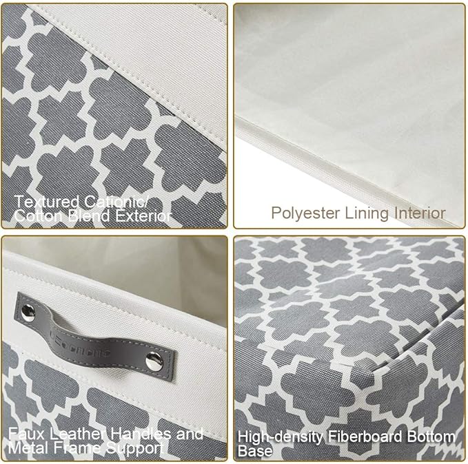 DECOMOMO Grey Storage Bins Fabric Storage Baskets for Shelves, Linen Closet Organization Toys Nursery (Grey Patterns, Large - 3 Pack)