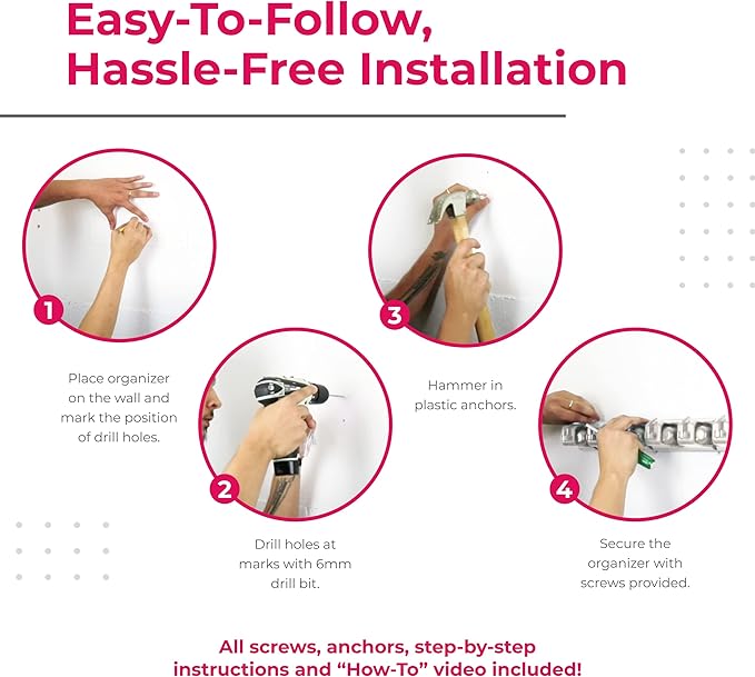 EXTRA GRIP Mop & Broom Holder Wall Mount - Wall Hanging Garden Tool & Utility Closet Organizer, Mop & Broom Hook, Broom Hanger Wall Mount, Mop Broom Organizer, Wall Mounted Broom Rack Mop Storage