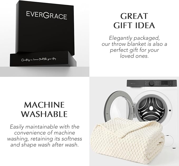 Chunky Chenille Knit Throw Blanket for Couch, Soft Luxurious Moss Stitch Blankets for Bed, Cozy Decorative Farmhouse Knitted Throws for Sofa, Ivory White, 60" x 80"