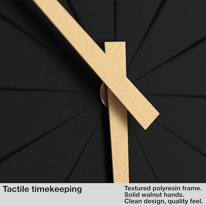 Driini Staircase Modern Wall Clock - Unique 10.5 in. Frameless Concrete Design - Contemporary, Minimalist Decor; No Numbers - Silent Battery Operated Clocks with Decorative Wooden Hands; Black