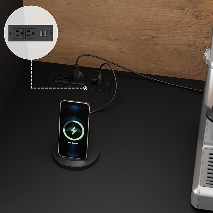 FINETONES 71" Pantry Cabinet with LED Light and Charging Station, Kitchen Pantry Cabinet with Microwave Stand, Kitchen Hutch Food Storage Cabinet with Outlet and Wine Racks, Black/Brown