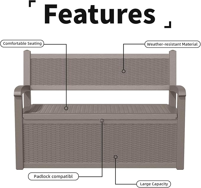 DRATO 75 Gallon Storage Bench Deck Box Outdoor Indoor,Lockable Durable All-Weather Seating with Hidden Storage,Deck Storage for Garden, Pool, Patio,Gray