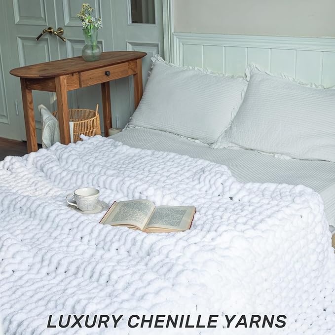Chunky Knit Blanket - Luxury Soft Cozy 60 * 80 Throw Blanket,100% Woven Blanket Rope Knot Throw Blanket for Couch, Sofa, Home Decor, Gift - Machine Washable(White)