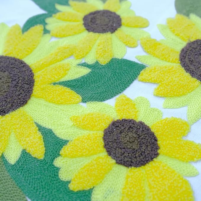 Embroidered Decorative Throw Pillow Cover, 18"x18" Set of 2, Farmhouse Pillowcase Yellow Sunflower Knit Pattern Cotton Canvas Cushion Case Square Floral Pillow Case for Sofa Couch Bed Living Room