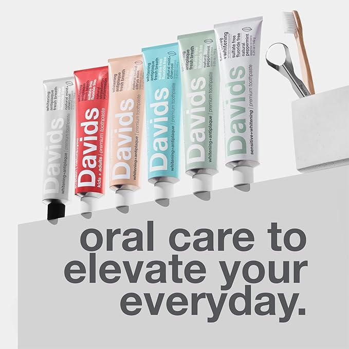 Davids Charcoal Toothpaste for Enhanced Teeth Whitening, Peppermint, Antiplaque, Flouride Free, SLS Free, Enamel Safe, Recyclable Metal Tube, 5.25oz