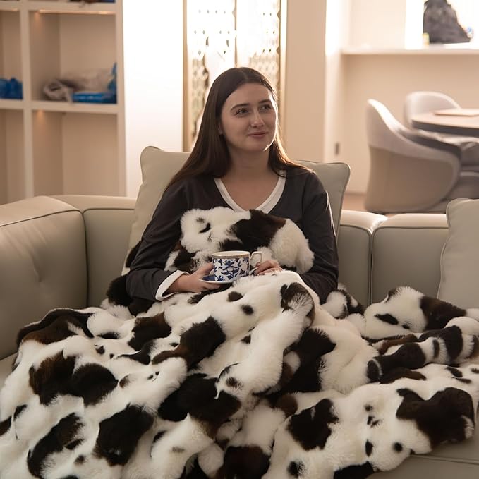 Cow Print Faux Fur Throw Blanket for Couch, Soft & Plush Fuzzy Blanket for Sofa, Bedroom, Living Room, Super Soft Warm for Adults Kids Girl Gifts Bedroom Couch Sofa Travel,60x80 Inches Black Brown