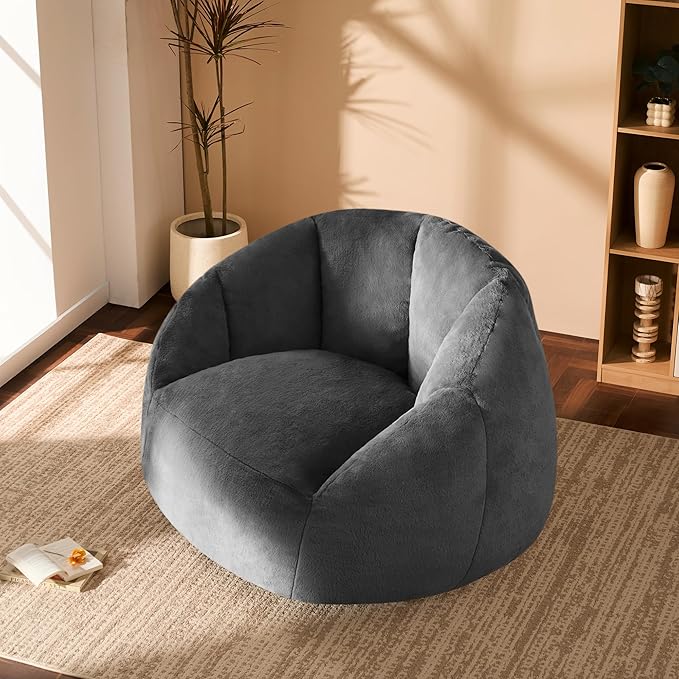 Giant Bean Bag Chair for Adults - Comfy Plush Round Shell Soft Accent Chair, Oversized Cozy Lounge Floor Sofa Reading Chair, Mini Couch for Living Room, Bedroom & Game Rooms, Gray