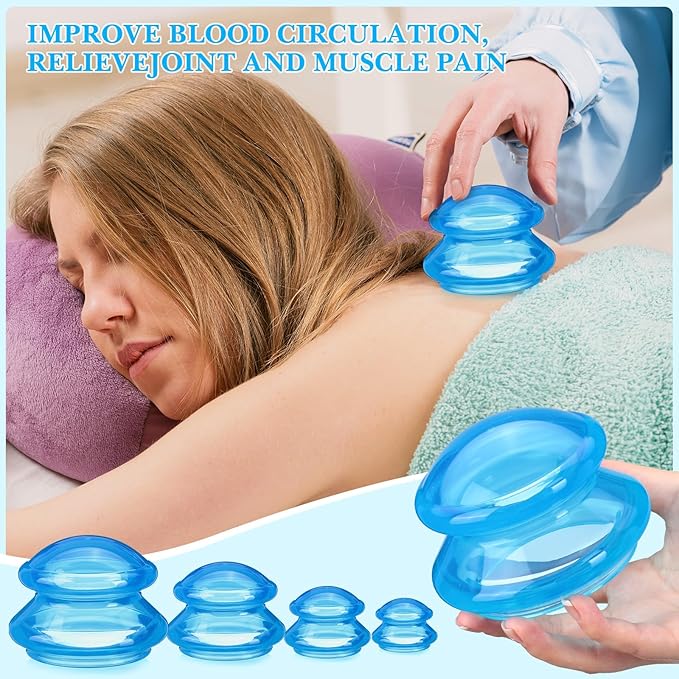 Geiserailie 16 Pcs 4 Sizes Cupping Therapy Set Silicone Cupping Massage Cups Professional Chinese Therapy Cup Vacuum for Body Muscle Nerve(Blue)