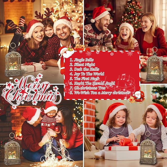 Christmas Snow Globes Lantern,Musical Snow Globes,Christmas Decorations Indoor for Home,Battery Or USB Powered,with 6 Hour Timer,Christmas Lantern for Festival Decoration,Reindeer Vehicle