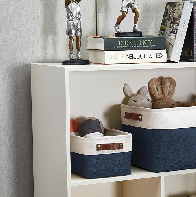 DECOMOMO Small Storage Basket, Closet Storage Bins, Baskets for Organizing Shelves (Navy Blue & White, Small - 6 Pack)