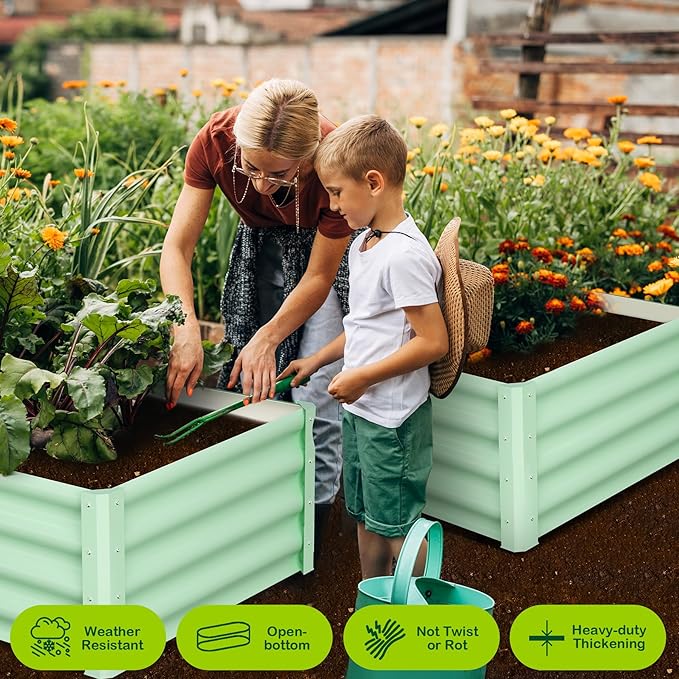 Galvanized Raised Garden Bed Outdoor, 2 Pcs 6x3x1FT Outdoor Large Planter Raised Beds Open Base with Safety Edge and Glove for Vegetables Flowers Ground Planter, Green