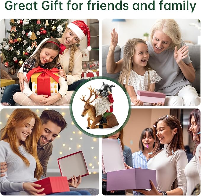 Garden Gnome Statues Resin Gnome Sitting On Deer Statues Solar Lights Outdoor Telescope Gnome Gifts for Yard, Patio Decor Gift (Deer Gnome)