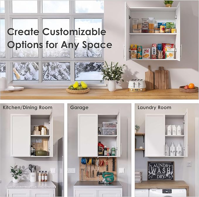 FIMELLO 60" Laundry Room Wall Cabinets with Adjustable Shelf, Large Wall Storage Cabinet, White Wall Cabinet with Doors, Upper Kitchen Cabinet, Cabinets for Laundry, Bathroom, Kitchen -White