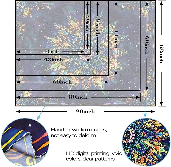 Fowocu Boho Floral Mandala Tapestry for Bedroom Aesthetic Blue Bohemian Colorful Flower Wall Tapestry Purple Hippie Indian Small Tapestries Wall Hanging for Living Room Dorm Decor 60 x 44 Inch