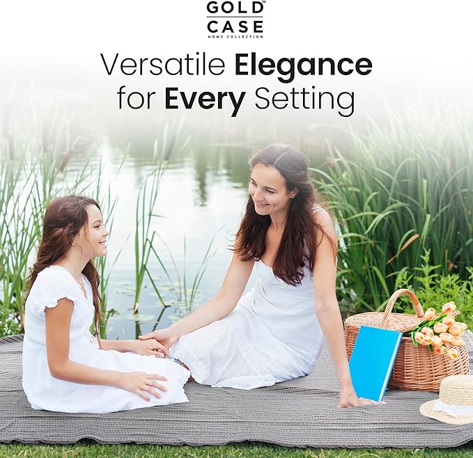 Gold Case Throw Blanket for Couch – 100% Recycled Turkish Cotton Blankets & Throws – Elegant Decorative Throw Blankets for Living Room Sofa – Woven Throws for Couch – Vintage Aqua– 50x60