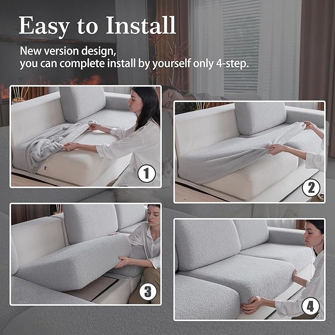 Couch Cushion Covers for Sectional Sofa, Stretch Soft Sofa Slipcovers Washable Wear-Resistant Universal Furniture Protector for Living Room(1 Piece Loveseat Cover, Light Gray)