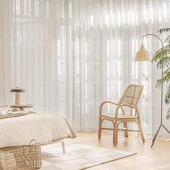 FMFUNCTEX Linen Sheer Pinch Pleated Curtains for Bedroom, Linen Flax Beige 63 Inch Length Sheer Curtain See Through Panels for Living Room, Natural Window Drapes for Farmhouse, Rod Pocket 2 Panels