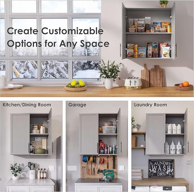 FIMELLO 30" Kitchen Wall Storage Cabinet with Adjustable Shelf, Laundry Cabinet with Doors, Bathroom Storage Cabinet Wall Mount, Storage Cabinet for Bathroom, Kitchen, Laundry Room Cabinet, Grey