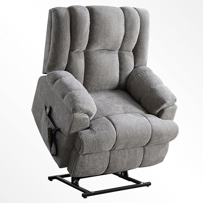 Dual Motor Power Lift Recliner Chair with Massage and Heat for Elderly People, Infinite Position, Light Grey Recliner Chair, Chenille Fabric Lift Chair