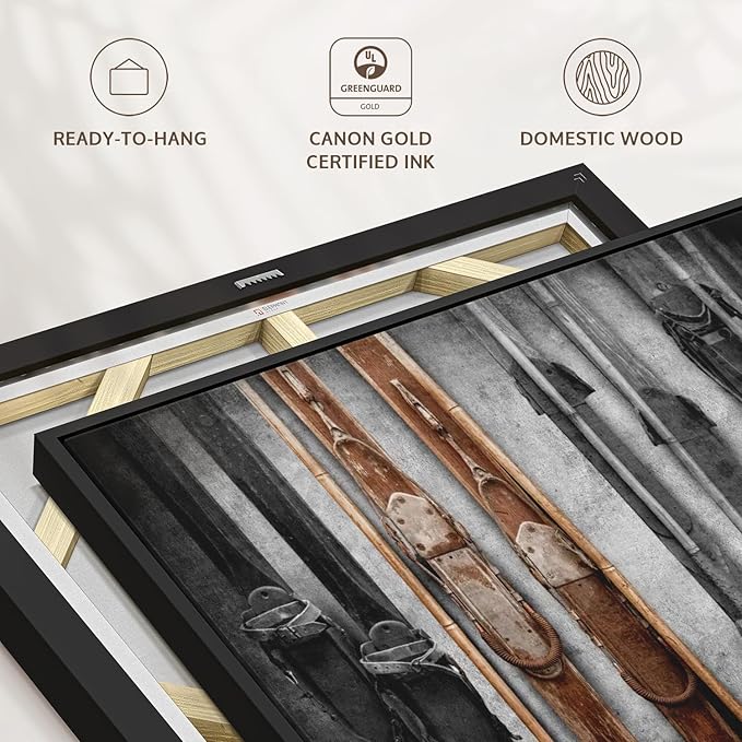 ElephantStock Ski Collection Wall Art - Horizontal Framed Canvas - 1-Piece Bathroom Wall Decor - Photography sports Canvas Print - Brown and Black Decor for Wall - 37" X 25"