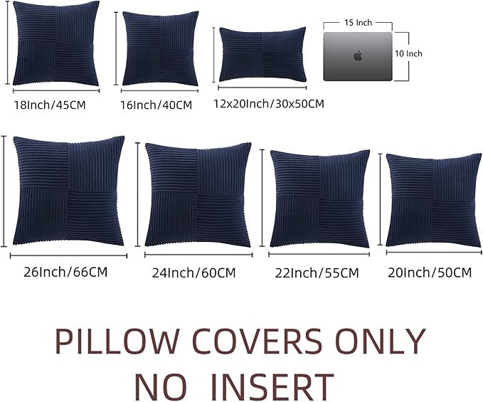 Fancy Homi 2 Packs Navy Blue Decorative Throw Pillow Covers 22x22 Inch for Living Room Couch Bed Sofa, Rustic Farmhouse Boho Home Decor, Soft Corss Corduroy Patchwork Accent Cushion Case 55x55 cm