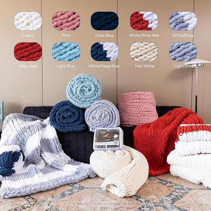 Chunky Knit Blanket - Luxury Soft Cozy 50 * 60 Throw Blanket,100% Woven Blanket Rope Knot Throw Blanket for Couch, Sofa, Home Decor, Gift - Machine Washable(Milk White)