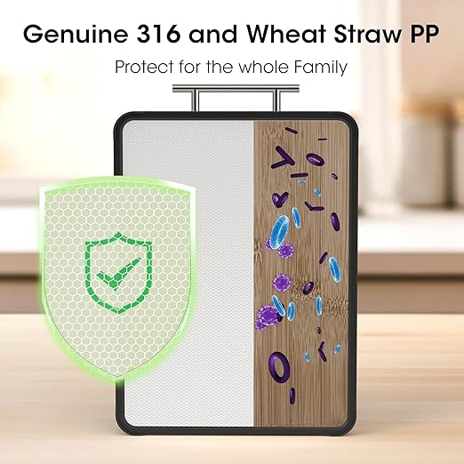 Dishwasher Safe 316 Stainless Steel Cutting Board for kitchen, Double-Sided Pure 316/Wheat Straw PP, Scratch-Resistant Chopping Board with Juice Groove&Grinding Area, Easy to Clean Large Size 16"*11"