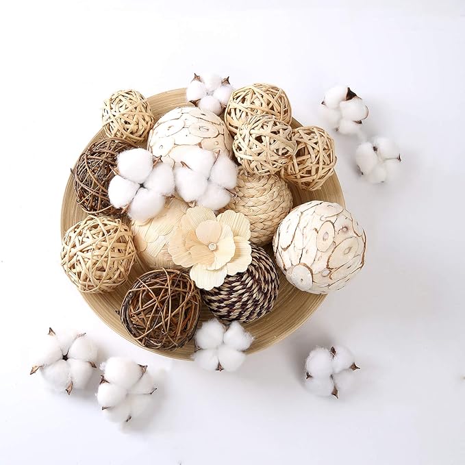 Decorative Balls Assorted Spherical Rattan Twigs Wicker Balls Cotton for Bowl and Vase Filler Balls Spheres Orbs Filler Centerpiece Home Decor