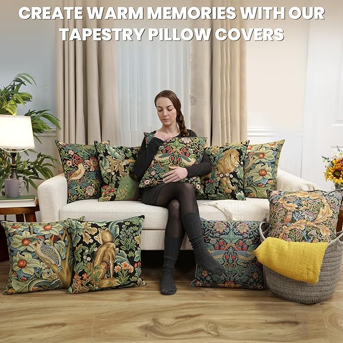 Charlotte Home Furnishings Throw Pillow Covers, Decorative Boho Pillow Covers for Couch, Living Room, Black Peacock Square Cushion Cases 18x18 in, European Cotton Jacquard Woven for Cozy Bedroom Decor