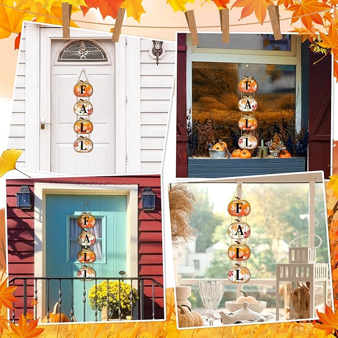 Fall Decorations for Home, Fall Pumpkin Door Sign for Front Door Decor, Autumn Maple Leaf Pumpkin Decorations Wooden Hanging Signs for Home Wall Porch Outdoor Party