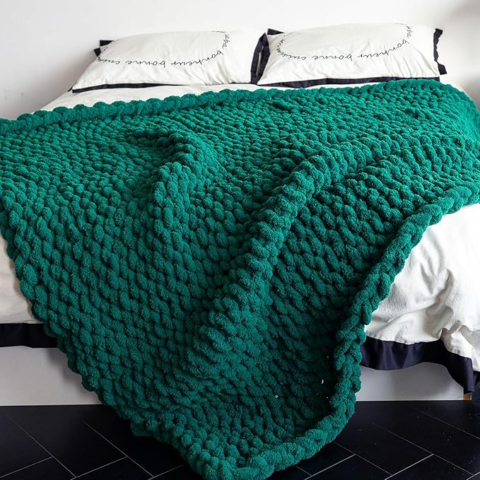 Chunky Knit Blanket - Luxury Soft Cozy 60 * 80 Throw Blanket,100% Woven Blanket Rope Knot Throw Blanket for Couch, Sofa, Home Decor, Gift - Machine Washable(Blackish Green)