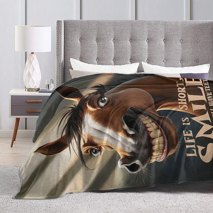 Funny Horse Throw Blanket Soft Fleece Blanket Men Women Gift for Kids Boys Girls for Party Couch Sofa Bed Deco Blankets 60x50 Inches