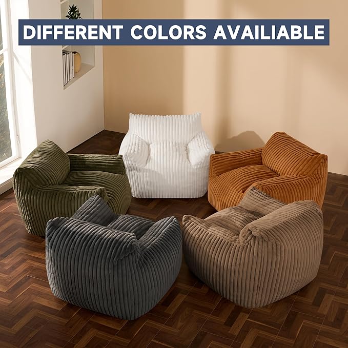 Giant Bean Bag Chairs for Adults, Oversized Chaise Lounge Chair Indoor with Memory Foam - Plush Boneless Lounger & Ottoman for Bedroom, Living Room, Gaming & Reading, Lazy Floor Sofa Chair, Beige