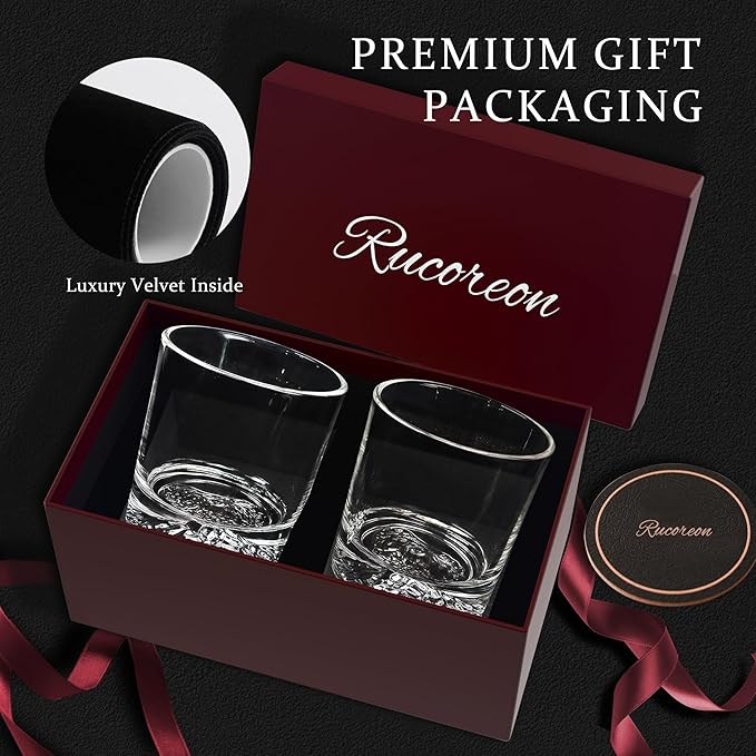 Crystal Whiskey Glasses Set of 2 – 10 OZ Designer Old Fashioned Rocks Glass for Scotch, Bourbon, Rum and Cocktail Drink – Luxury Gift for Men