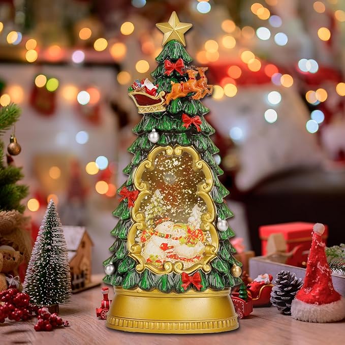 Christmas Snow Globes,with Musical and 6 Hour Timer,Snow Globes Lights, Christmas Indoor Decorations, Christmas Tree Decorations,USB & Battery Powered,Christmas Snowman Skiing