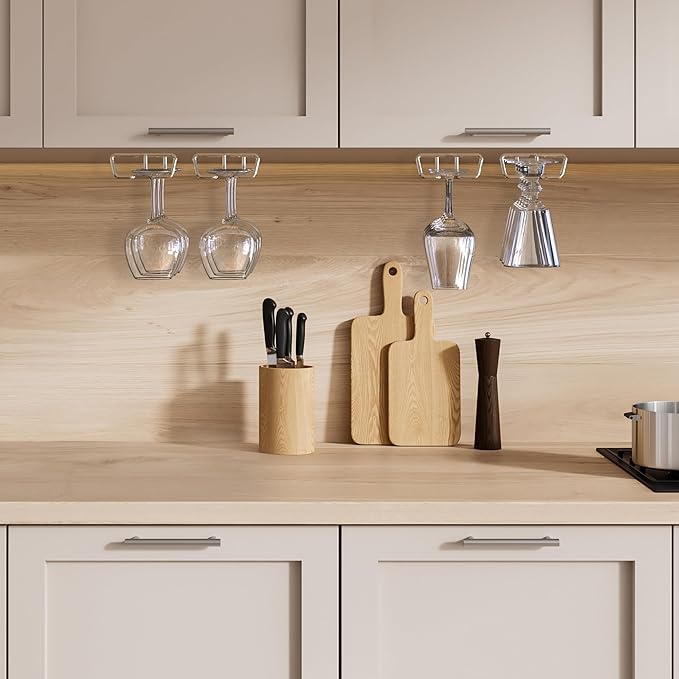 DecoBros 2PK Single Rail Wine Glass Stemware Rack Holder, Chrome