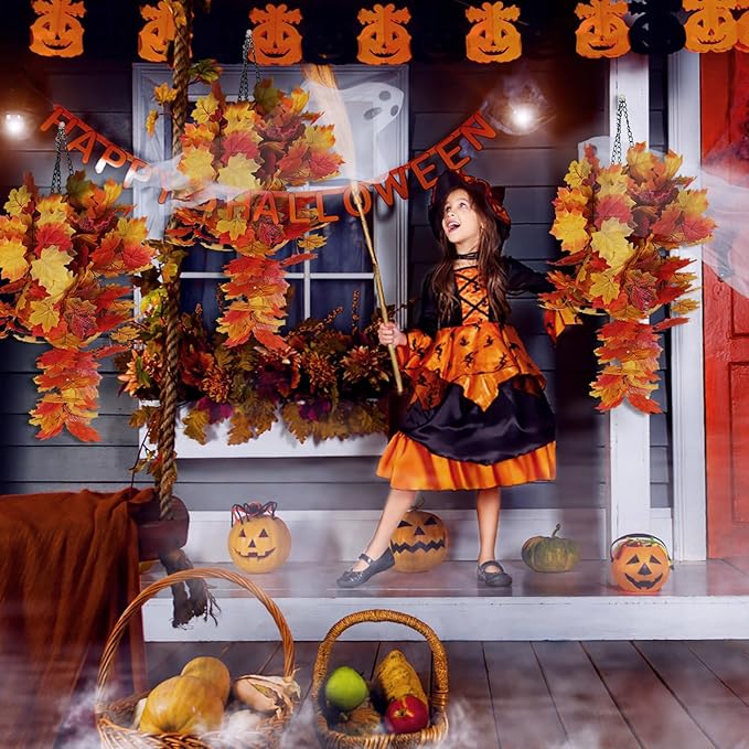 Fall Maple Leaf Hanging Plants Artificial Autumn Leaves Vines Outdoor Autumn Outdoor Decor, Artificial Fall Maple Leaves, Hanging Plants for Autumn Harvest Festival, Fake Plants Indoor(Yellow)