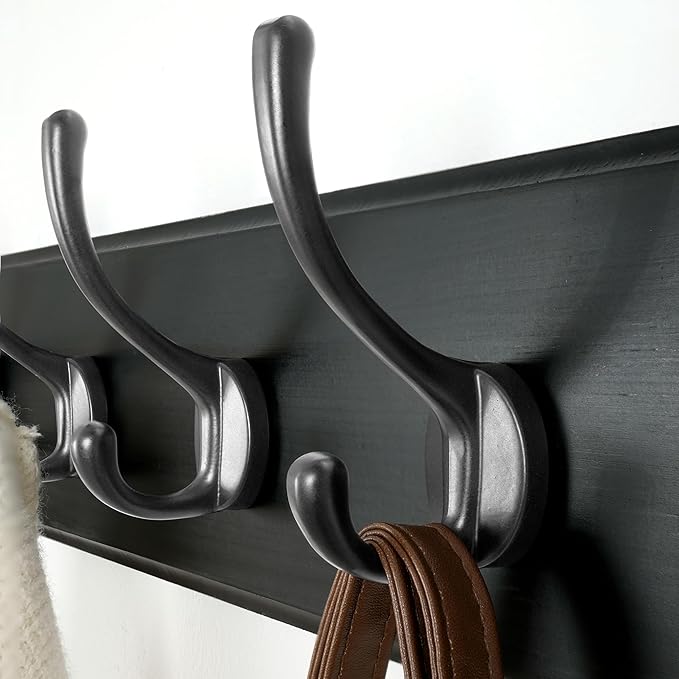 Dseap Wall Mounted Coat Rack: 38-1/4" Long, Patented, Heavy-Duty, 10-Double-Hooks Wooden Hanger Rail for Winter Coats, Hats, Jackets, Clothing - Black, Pack of 2