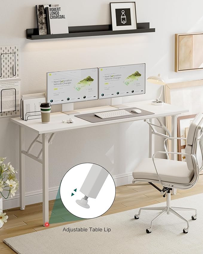 Frylr Small Folding Computer Desk β Portable 55.1 Inch Foldable Laptop Table, Collapsible and Compact for Easy Storage and Fast Setup, Lightweight for Small Spaces, Craft and Study Use, White