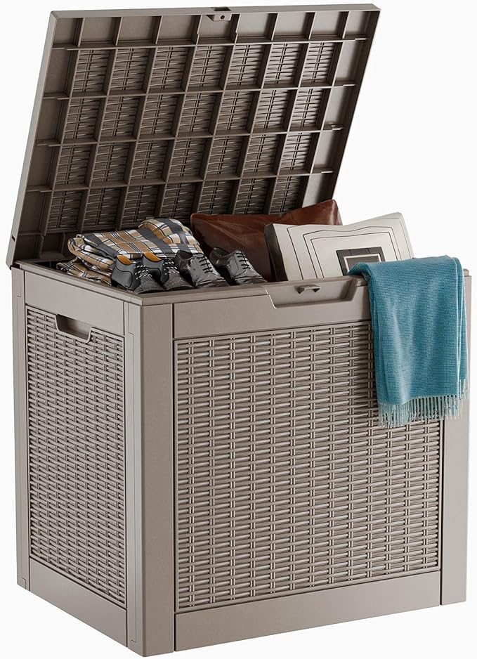 Deck Box Large Outdoor Storage for Patio Furniture,Outdoor Cushions,Garden Tools,Picnic Supplies and Pool Supplies,Waterproof,Resin,Lockable (Grey, 31 Gal)